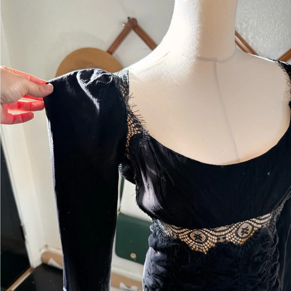 Free people Black Lace Detail Blouse
